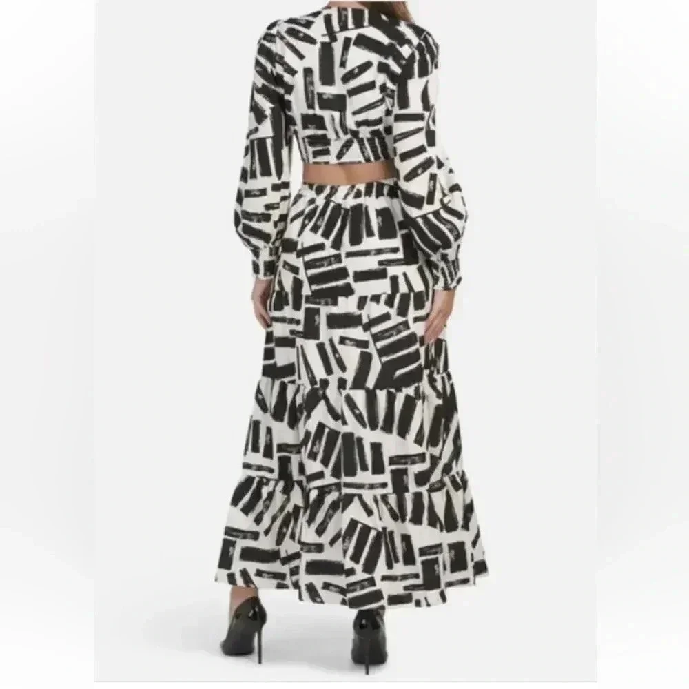 NWT House of Harlow 1960 Black/White Geometric Print Skirt & Top Set Size Large - Picture 2 of 10
